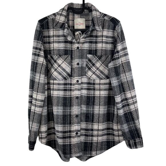 Casa Cabana Jackie Plaid Flannel Button Front Shacket Black Grey Size Medium - Picture 1 of 6